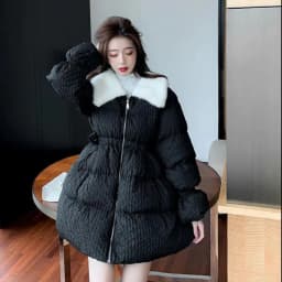 Korean Sweet Mid-Length Padded Coat for Women Winter Doll Collar Waist-Cinching Puffer Parkas Woman A Line Fluffy Quilted Jacket
