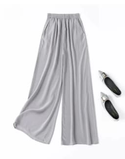 Tcyeek 100% Natural Silk Pants Women Summer Clothes Casual Elastic Waist Wide Leg Pants Solid Color Woman Trousers Streetwear