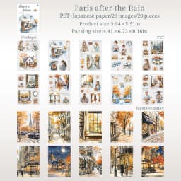 20 Sheets Paris Autumn Series Travel Theme Dual Material Sticker Book for DIY Scrapbooking Photo Frame Collage Decoration