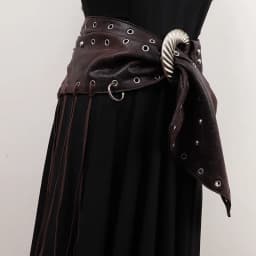 [EAM] Pu Leather Coffee Tassels Irregular Long Wide Belt Personality Women New Fashion Tide All-match Spring Autumn 2026 1DH8694