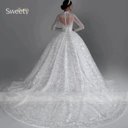 Fully Beaded Wedding Dress Beading With Ball Gown Glitter High-Neck Full Sleeve Customized Bride Dress Button Vestido De Novia