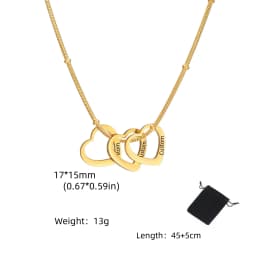 Customized Name Date Love Necklace Stainless Steel Personalized Carving Name 1-4 Heart Shaped Love Necklace Couple Family Gift