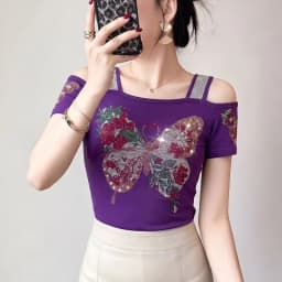 New Designer Hot Diamond Mesh T-Shirt Women Korean Style Sexy Off Shoulder Slim Tee Summer Casual Streetwear Tops