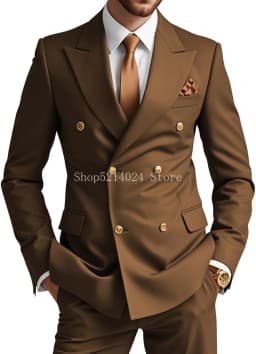 Mens Double Breasted Suit 2 Piece Slim Fit Wedding Suit for Men Blazer Prom Formal Suits Set
