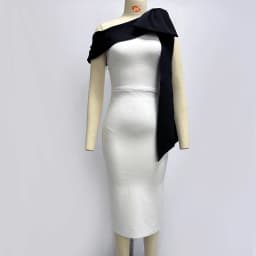 Wholesale Women's Stretch Knit Black Blue Bow Tie One Shoulder Sexy Mid-Length Evening Celebrity Cocktail Party Bandag Dress
