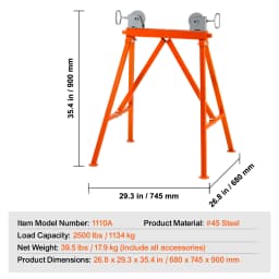 SucceBuy Pipe Stand with Roller Head Heavy Duty 2500lbs Load Capacity Suitable for 2-36 inches Pipe 45# Steel Roller for Welding