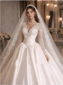 Modest Ball Gown With Lace Wedding Dress Customized V Neck Women's Bridal Gown Stunning Satin Illusion Long Sleeves No Veil