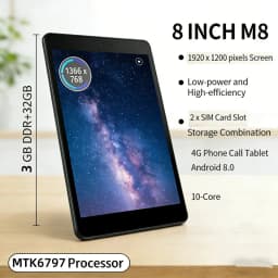 8 INCH T10 M8 Android 8.0 Phone Call Tablet PC 3GB RAM 32GB ROM 3G/4G Call Dual Camera 1920 X 1200 Pixels 10-Core MTK6797