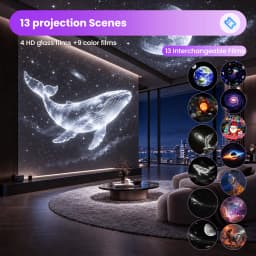 2‑in‑1 Star Sky Projector Lamp Adjustable Focus & 360° Projection Angle Colorful Night Light, Replaceable Films for Bedroom Living Room Festive Party Decor Gift