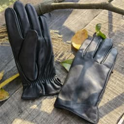 Men's Sheepskin Driving Gloves Solid Color Plus Velvet Touch Screen Fashion Ripple Riding Motorcycle Gloves