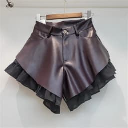 WTHT Trendy Summer 2026 Women's Double-layer Spliced PU Leather Shorts Fashion A-line High-waisted Short Pants Female 1LS3101