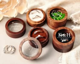 1PCS Blank Walunt Wood Ring Box With Bag Wooden Round Double Slot Wedding Proposal Engagement Round Wood Ring Box Earring Box