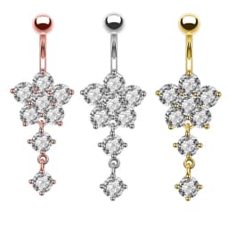 Butterfly-bow Dangled Navel Ring Piercing 14G Flower Heart Crystal CZs Belly Button Ring for Women Stainless Steel Belly Jewelry