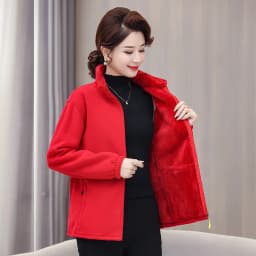 Thickened Fleece Coral Sweater Coat for Middle-Aged And Elderly Women Autumn Winter Casual Style Zipper Closure Loose Fit Mom...