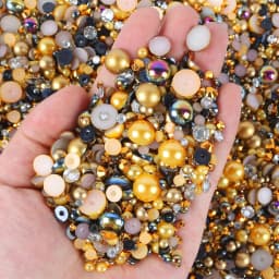 1100Pcs Flat Back Pearls And Rhinestones, 30g Mixed Size 3mm-10mm Ab Color Resin Rhinestones Semi-Circular Pearl