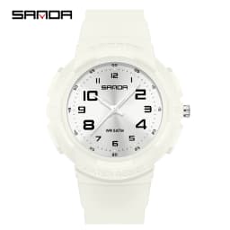 Sanda 9074 Trendy Design Soft Student Watch TPU Strap 50M Depth Waterproof Quartz Movement Children Fashion Sports Wrist Watch