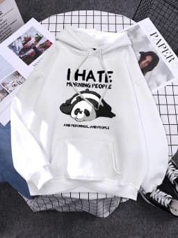 Cute Panda Sleeps Print New Women'S Sweatshirt Warm Vintage Pullover For Woman Fashion Korean Round Neck Hoodie Female