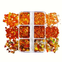 6grids Holographic Red Maple Leaves Nail Glitter Sequins Shiny Mix Laser Gold Hexagon Nail Flakes 3D Maple Leaf Nail Decorations