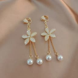 Trendy Temperament Long Pearls No Hole Clip Earrings Imitation Pearl Shell Tassel Long Clip on Earrings on Pierced Ears Women