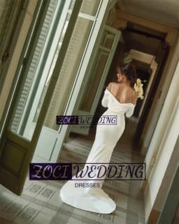 Zoci Elegant Off Shoulder Mermiad Wedding Dresses Spaghetti Straps Wedding Photos Shoot Dress Customized Long Sleeve Bridal Gown