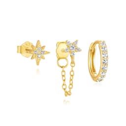 AIDE 925 Sterling Silver 3pcs Set Hoops Earrings for Women 18k Gold Plated Earring Bride Wedding Party Pendientes Fine Jewelry