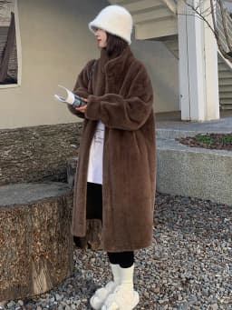 Women's Thick Faux Mink Fur Mid-length Coat Autumn Winter Fashion Stand Collar Plush Outerwear Women Elegant Warm Fluffy Jackets