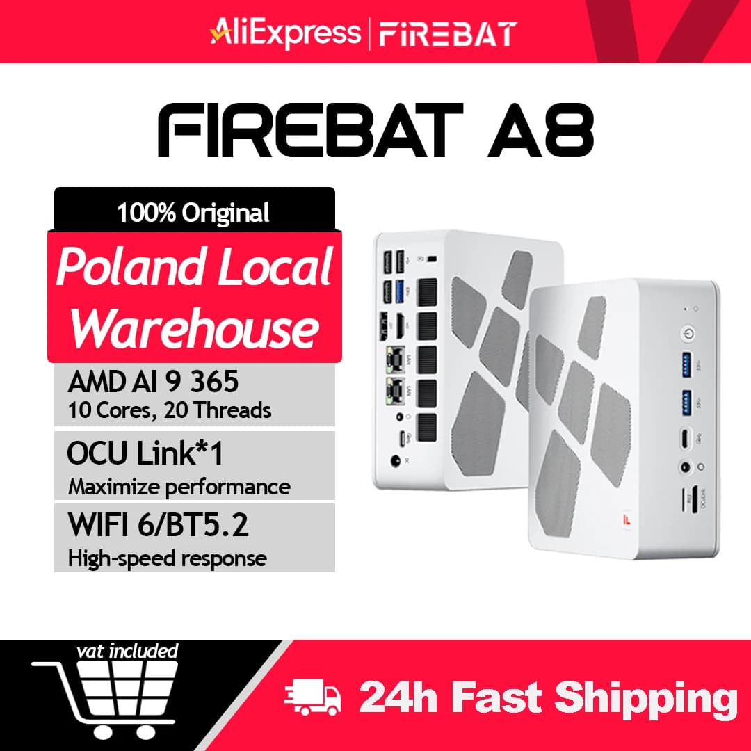Firebat A8 Mini PC AMD Ryzen AI 9 365 32GB DDR5 1TB PCIe4.0 SSD Windows 11 OCuLink USB4*2 WiFi6 Gaming Desktop Computer