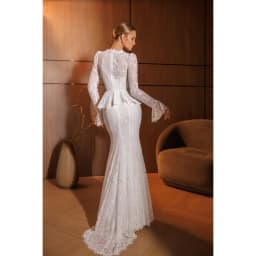 Rebecca Customized Long Sleeve Ruffled Bell Sleeves Wedding Dress Mermaid Peplum vestidos de noche V‑Neck Evening Dresses 2026