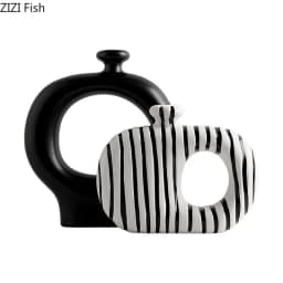Zebra Stripes Ceramic Vase Artificial Flower Decorative Flowers Pots Desk Decoration Modern Floral Vases Room Aesthetic Decor