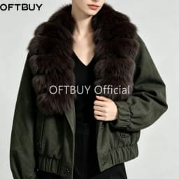OFTBUY Cropped Elastic Cuff Duck Down Coat Vintage Outerwear New Real Fox Fur Collar Coat Women Button Puffer Jacket Female
