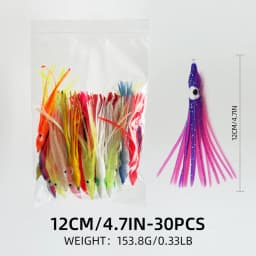 ShareShark 30pcs/bag 20 Mixed Color Glowing Squid Fishing Lure Soft Rubber Octopus Skirt Bait for Sea Bass Tuna Carp
