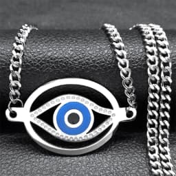 Islam Hamsa Evil Blue Eye Necklace Stainless Steel Turkish Eye Chain Bracelet Greek Jewelry Ojo Turco Acero Inoxidable N1137S02