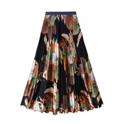 2026 Spring Summer Floral Print Pleated Long Skirts Women Elastic High-waist A-line Casual Maxi Skirt