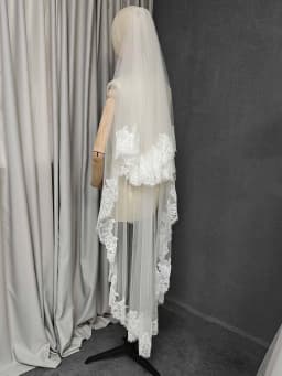 Customized 2 Layers Wedding Veil with Eyelash Lace, 1.5m/2m/2.5m/3m Bridal Veil with Blusher, 2T Eyelash Lace Veil