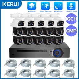 KERUI 2K 6MP HD POE Surveillance 8CH 16CH Camera System Dual Lens PTZ WIFI IP Home Security 8CH POE NVR Video H.265 CCTV Kit