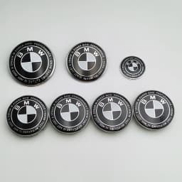 7pcs BMW Emblem Set 82mm 74mm 45mm 56mm 68mm Car Front Hood Logo Rear Trunk Badge Wheel Center Hub Caps Steering Wheel Sticker
