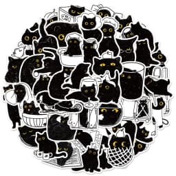 50PCS Lucky Black Cat Log Stickers Decoration DIY Handaccount Phone Case Notebook Skateboard Waterproof Stickers