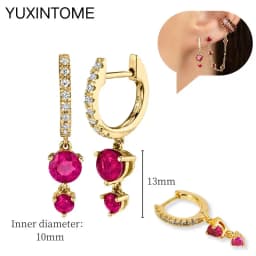 925 Silver Ear Needle Rose Red Hoop Earrings For Women Exquisite Water Drop/Flower/Heart Crystal Piercing Huggie Earring Jewelry