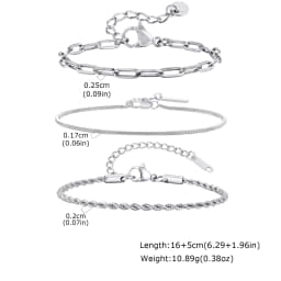 3pcs Men Thin Chain Bracelet,Never Fade Silver Color Twist Chain Wristband,Stylish Punk Jewelry Gift for Husband Father Son