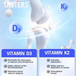 TAOTERS Vitamin D3+K2 Supplement To Support Joint, Bone and Immune Health Non-GMO Formula Easy-to-swallow Vitamin D & K Complex