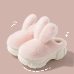 8 cm High Platform Furry Slippers Women's Winter Fluffy Ear Home Shoes Woman White Bunny Rabbit Slippers Woman House Clog Shoes