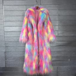 DEAT 2026 Winter New Items Imitation Colorful Long Coat For Women Faux Fur Suit Collar Long Sleeve Trench Jacket Female 11A05577
