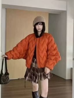 Winter Puff Fluffy Ripple Pattern Down Jacket Women White Duck Down Double Zipper Outwears Female Round Neck Warm Parker Jacket