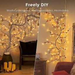 72/96/144LEDS USB Willow Vine Branch Lights 8 Modes Warm White Light for Wall Room Kitchen Coffee Shop Christmas Halloween Decor