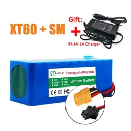 High-Capacity 13S2P 48V 7000mAh 18650 Lithium Battery Pack for Electric Vehicle Motorcycle DIY Kit with 15A BMS 54.6V 2A Charger
