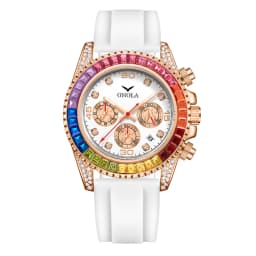 ONOLA Men's Quartz Watch, Multifunctional Dial, Colorful Square Rhinestone Bezel, Date Display, Ideal For Parties & Daily Outing