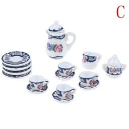 1Set 1:12 Miniature Porcelain Tea Cup Set Chintz Flower Tableware Kitchen
