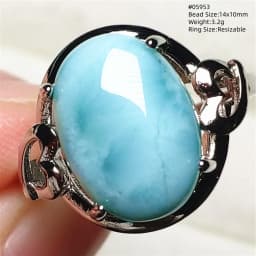 Natural Blue Larimar Oval Adjustable Ring Jewelry Water Pattern Real Larimar For Women Men Healing Fashion Stone AAAAAA