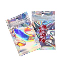 50pcs Self-Sealing Laser Small Plastic Bags for Jewelry Pouch with Clear Display Window Jewelry Packaging Gift Storage Bag