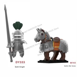 Medieval Military Castle Black Hawk Knight Building Blocks Gothic Cavalry Armor Shield Axe Soldier Figure Accessories Bricks Toy